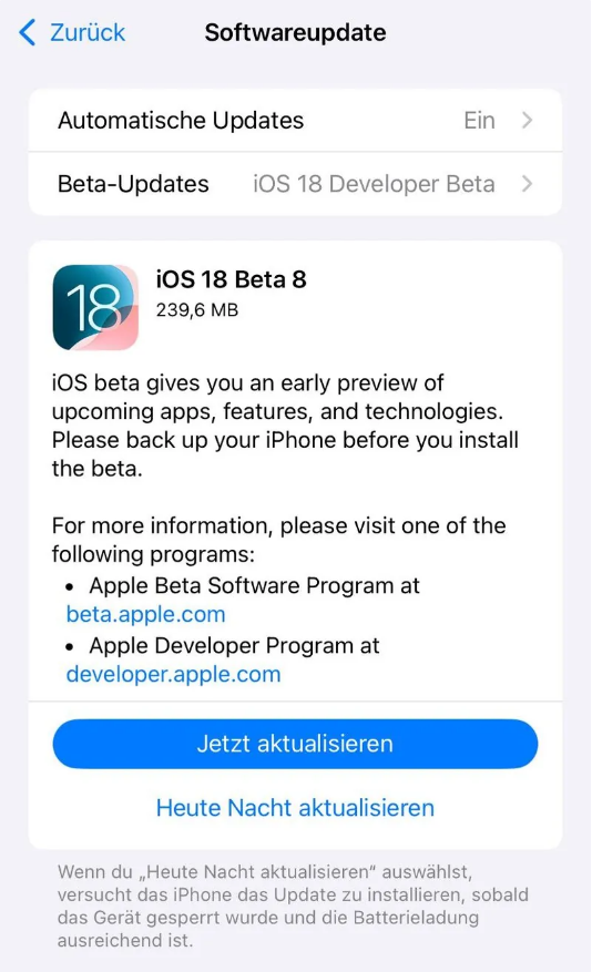 伊犁苹果手机维修分享苹果 iOS / iPadOS 18 开发者预览版 Beta 8 发布 